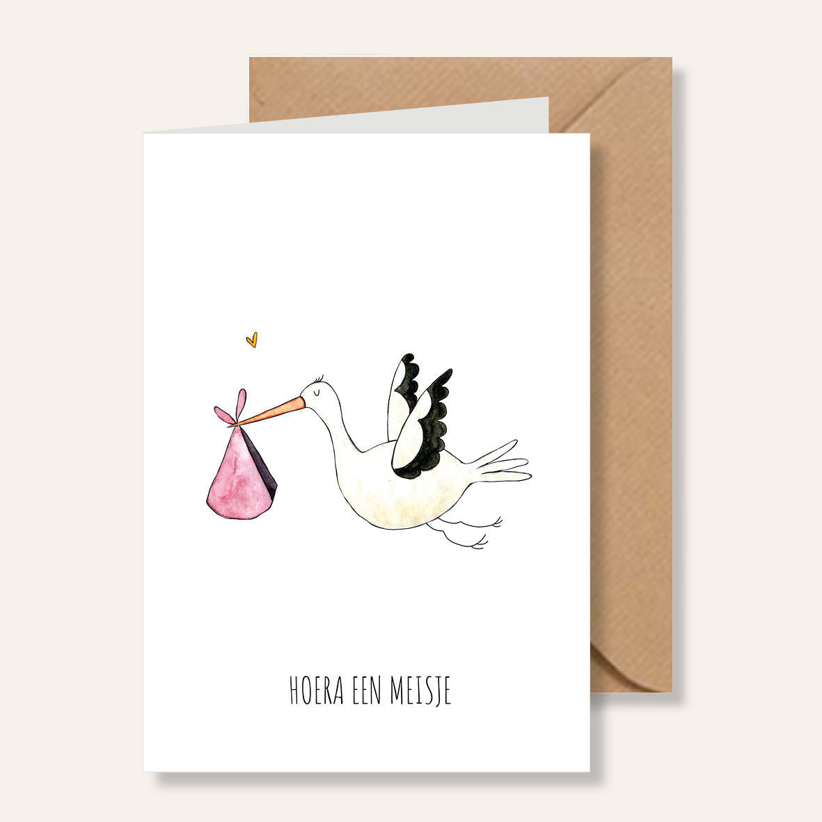 Juulz kaart - Hoera een meisje ooievaar